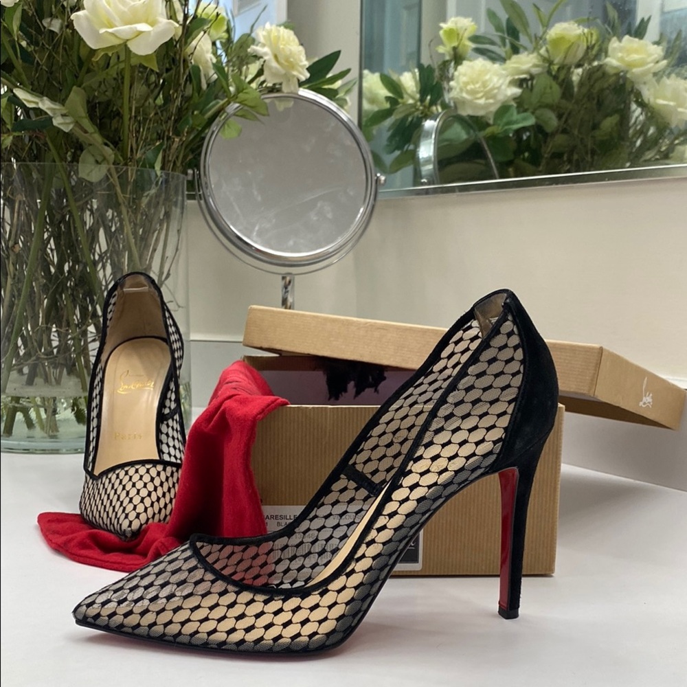 Christian Louboutin Kid Lace Black Mesh Heels 120